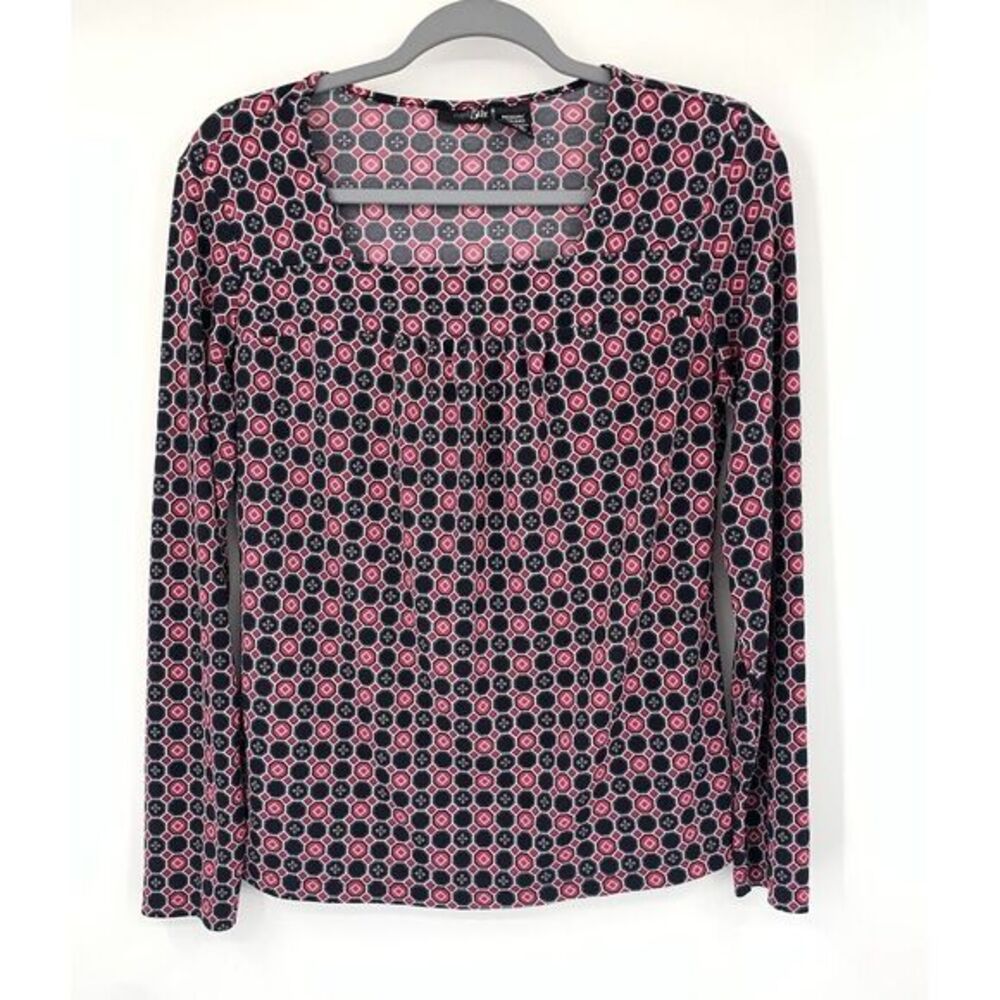 East 5th Black & Pink Geometric Pattern Long Sleeve Women's Top Size Medium - Picture 2 of 7
